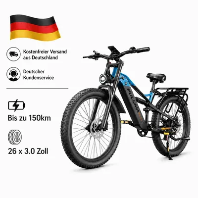 Produktbild von 26 Zoll Fatbike PE86 vollgefedertes E-Bike, Shimano 7-Gang, Hydraulikbremse, 20Ah Samsung-Akku bis 25km/h, max. 150kg Traglast, KI-generiertes Bild