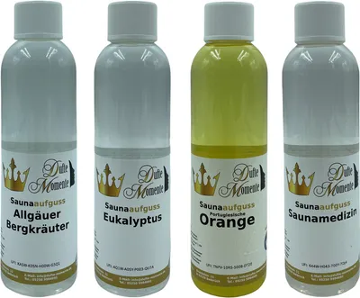 Produktbild von Dufte Momente | Sauna Aufguss Konzentrat 4 x 250ml - freie Wahl der Düfte | naturreine und natürliche ätherische Öle | vegan, ohne Tierversuche