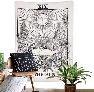 Produktbild von Tarot-Wandteppich „Der Mond, der Stern, die Sonne“ – Mittelalterlicher europäischer Wahrsage-Wandteppich – Mysteriöser Wandteppich für die Heimdekoration (51×59 Zoll, Die Sonne)