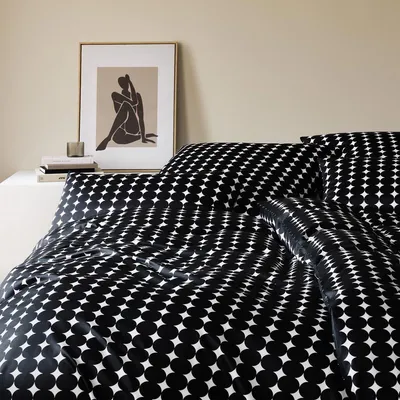Produktbild von elegante Mako-Satin-Bettwäsche-Garnitur Bubbles Farbe Schwarz-Weiss Größe 200x220+2x40x80