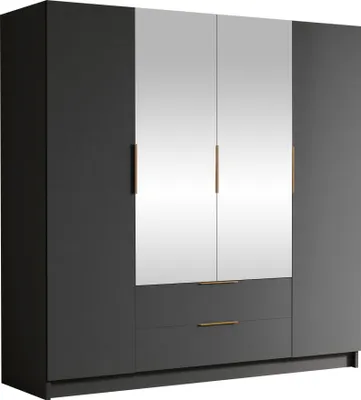Produktbild von MIRJAN24 Kleiderschrank Sofia II 200, Schlafzimmer, mit Spiegel, Drehtürenschrank, mit Kleiderstange, Modern, Garderobenschrank, Metallgriffe (Farbe: Schwarz + Gold)
