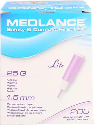 Productafbeelding van MEDLANCE PLUS Lite veiligheidslancetten, 25 G, verpakking van 200 stuks