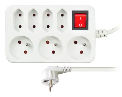Obrázek produktu pro Solight Bílý prodlužovací kabel, vypínač, 7 zásuvek, 2m PP141