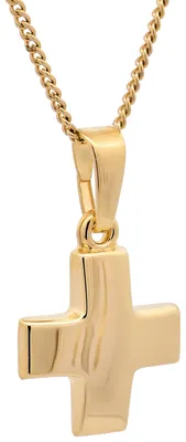 Produktbild von Anhänger Kreuz  585-14 Karat Gold mit vergoldeter Silberkette 50  cm