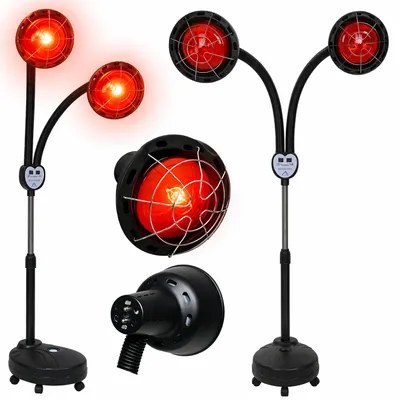 Immagine prodotto di Lampada Sollux doppia a infrarossi su stativo per terapia estetica e fisioterapia, Immagine generata dall'IA