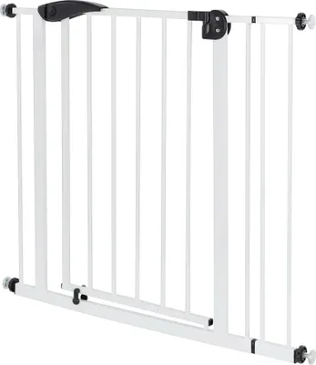 Produktbild von ECD Germany Türschutzgitter für Kinder, Hunde und Katzen, 85-95cm mit 10cm Verlängerung, ohne Bohren, Weiß, beidseitig, Selbstschließend, zum Klemmen