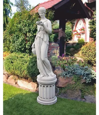 Obrázok produktu pre Casa Padrino secesná záhradná dekorácia socha žena na stĺpe sivá v. 224 cm
