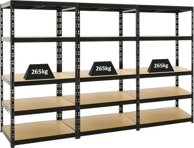 Produktbild von Mega Deal | 3x Schwerlastregal Tiger | HxBxT 180x90x60 cm |  Fachlast 265kg | Schwarz