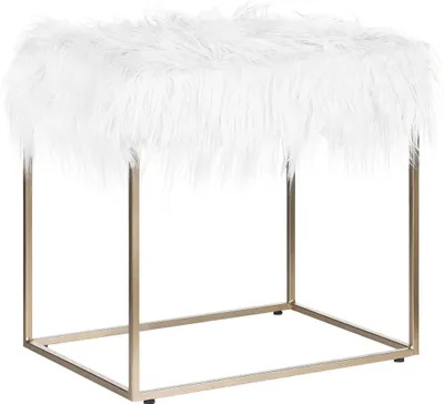 Produktbild von BELIANI Hocker Felloptik Weiß mit Metallgestell in Gold Rechteckig Glamour Wohnzimmer Salon Schlafzimmer Flur Modernes Design