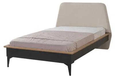 Image de Lit beige avec tête de lit rembourrée, chambre à coucher moderne, chambre d'adolescent