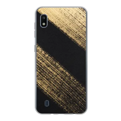 Produktbild von MuchoWow® Handyhülle Schutzhülle Hülle für Samsung Galaxy A10 Goldene Farbstreifen auf schwarzem Hintergrund Silikon Softcase Handy Hülle - Schutzhülle