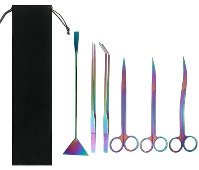 Obrázek produktu pro Sada nástrojů pro aranžování akvárií 4 v 1 - nerezová ocel - pinzeta/nůžky/špachtle - úložná taška - ergonomický design - odolné proti korozi - nástroje pro akvárium