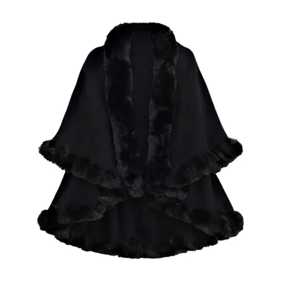 Produktbild von Damen Poncho Elegant Cardigan Winter Warm Strickponcho für Party Hochzeit, 130x85cm Schwarz