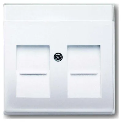 Productafbeelding van Busch-Jaeger centrale plaat, model 1800-84, geschikt voor 2 modulaire contactdoosmodules, met labelveld, kleur: studiowit, 1 stuk.