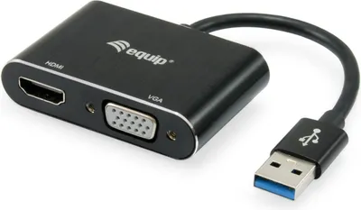 Produktbild von Equip USB 3.0 auf HDMI/VGA Adapter, 3.2 Gen 1 (3.1 Gen 1), USB Typ-A, HDMI-Ausgang, 1920 x 1080 Pixel