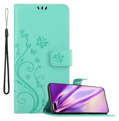 Produktbild von Cadorabo Hülle für Huawei P40 PRO / P40 PRO+ Schutz Hülle in Türkis Schutzhülle Handy Hülle Etui Case Blumen Flower