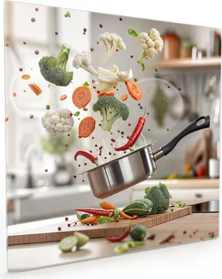 Produktbild von Küchenrückwand Spritzschutz Glas mit Motiv Kochen Mit Gemüse 40 x 40 cm