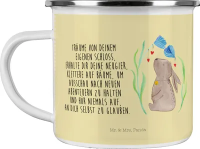 Produktbild von Mr. & Mrs. Panda Teetasse Hase Blume - Gelb Pastell - Geschenk, Schwangerschaft, Emaille Tasse, Kaninchen, Teebecher, Geburtstag, Taufgeschenk, Ostern, Kaffeepott, Haferl