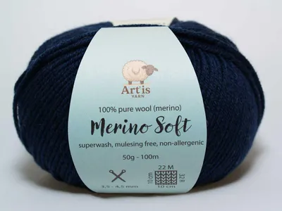 Obrázek produktu pro Merino Soft Art'is Yarn 100 % vlna, bez mulesingu a superwash (50 g / 120 m) (200 tmavě modrá)