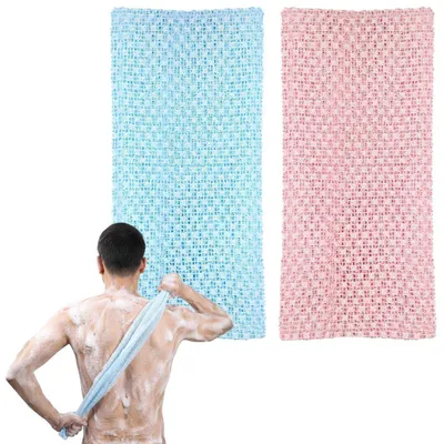 Immagine prodotto di 2 spugne esfolianti extra lunghe per la doccia, 100x25 cm, in nylon, ideali per la pulizia della schiena