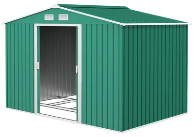 Produktbild von Gartenhaus 4,9 m2 (277 x 195 x 192 cm) mit 2 Schiebetš¹ren, verst?rktem Boden (Boden nicht enthalten), dunkelgrš¹n