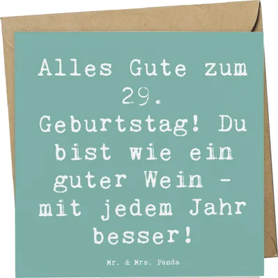 Produktbild von Mr. & Mrs. Panda Grußkarte Spruch 29. Geburtstag Glückwünsche - Meeresbrise - Geschenk, Liebe zum, doppelkarte, Geburtstagsgeschenk, faltkarte, mit jedem Jahr besser