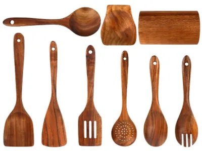Produktbild von Set mit 9 Holz-Küchenutensilien zum Kochen und Backen