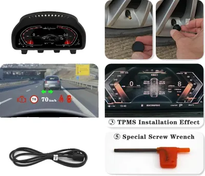 Immagine prodotto di Quadro strumenti digitale, compatibile con BMW Serie 5-6-7, Head-Up Display, indicatori di sicurezza, F10 con HUD TPMS