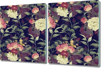 Produktbild von Glas Schneidebrett Herdabdeckplatten Schneideplatten - 2x 40x52 cm - Vintage Blumen
