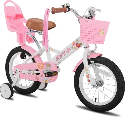 Produktbild von HILAND Joystar 12 Zoll Kinderfahrrad mit Stützrädern, Puppenfahrradsitz, Luftschlangen, Korb, Klingel, DIY-Aufklebern, Schutzblechen, für Mädchen,Weiß