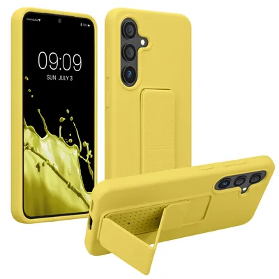 Produktbild von kwmobile Handyhülle für Samsung Galaxy S25 Hülle - TPU Silikon Case mit Fingerhalter und Stand - Schutzhülle Cover in Strahlend Gelb