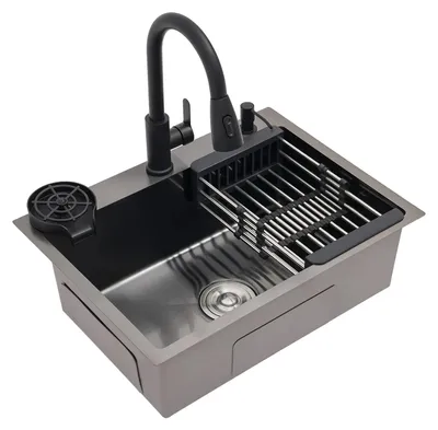Obrázek produktu pro Sada umyvadel do prádelny – umyvadlo 60 x 45 cm – nerezová ocel – jedno umyvadlo – včetně baterie – 1 otvor – pro montáž