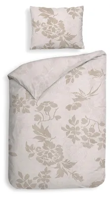 Produktbild von Heckettlane Ling Bettbezug - 155x220 cm + 1 Kissenbezug 80/80 cm – Baumwoll-Satin – Hochwertige Bettwäsche mit motiv – Weich - Atmungsaktiv und Hautfreundlich – inkl. 80x80 cm Kissenbezug – Beige