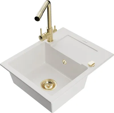 Produktbild von Mexen Enzo 1 Becken-Granitspüle mit Abtropffläche und Mischbatterie Duero, Weiß - 6506-20-671600-50