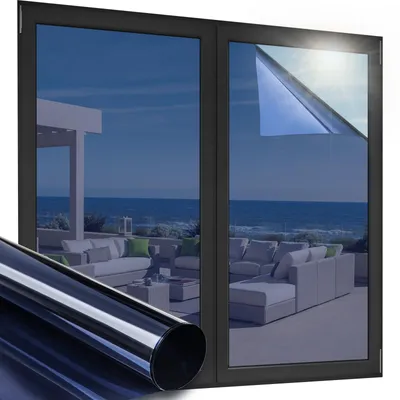 Produktbild von Fensterfolie durchsichtig von innen, blickdicht von außen, selbstklebend, Wärmeisolierung, Sonnenschutzfolie, UV-Schutz, 90x200cm