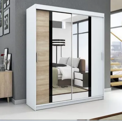 Produktbild von Schwebetürenschrank, 2-türig Schrank! Moderne Garderobe für Kleidung. Verschiedene Farben (Weiß, Schwarz, Somona) Kleiderschrank BRANI   160 cm