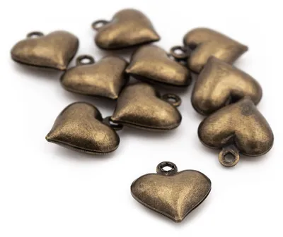 Produktbild von Vintageparts Herz-Anhänger Messing antik bronzefarben 13 mm für Ohrschmuck und Ketten, 10 Stück