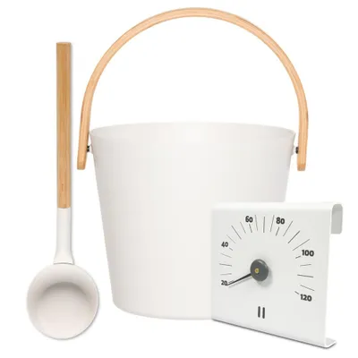 Produktbild von SET> Rento Saunakübel + Kelle + Thermometer aluminium WEISS
