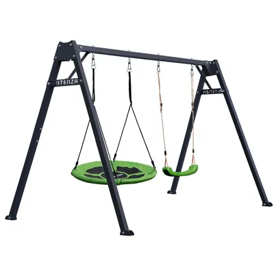 Produktbild von Potenza Doppelschaukel 250x207 cm mit Nestschaukel & Sitz, verzinktes Metallgestell, Gartenschaukel für Kinder & Hängematte, bis 200 kg belastbar