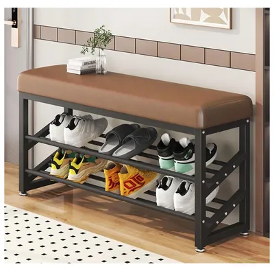 Produktbild von Schuhregal Metall 2 Ebenen mit Sitzkissen Braun
