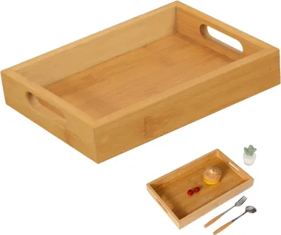 Image de Plateau en bambou avec poignées - multifonctionnel - 1 pièce - grand - 30 x 20 x 4 cm