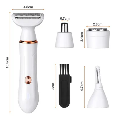 Produktbild von 4-in-1 Damenrasierer, Schmerzfreier Intimrasierer, Elektrorasierer für Frauen, Haarschneider für Gesicht, Nase, Achseln, Intimbereich, Bikinizone