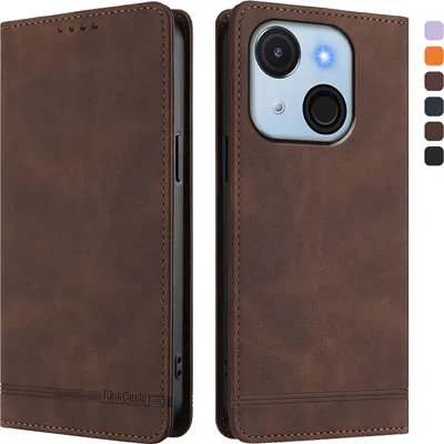 Image de Etui pour itel A50C, étui rétro en cuirPolyuréthaneavec support et fentes pour cartes de crédit Marron