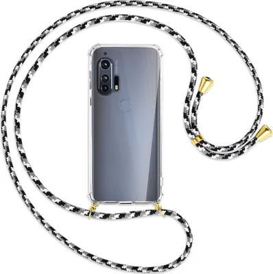 Produktbild von Handykette Backcover-Schutzhülle mit Band (Metall goldfarben) für Motorola Edge Plus - schwarz/grau/weiß
