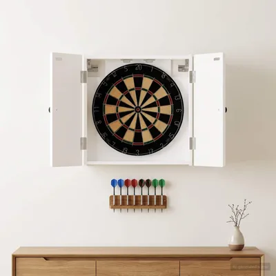 Produktbild von Möbel Dartboard Schrank BREDA Hochglanz Weiß 52,5 x 10,5 x 53,5 cm - Dartpfeile &25173