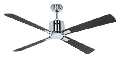 Imagen del producto de Ventilador de techo de bajo consumo con mando a distancia, modelo Eco Neo III, con conexión WiFi, de 132 cm de diámetro, con palas cromadas de acabado brillante y diseño en color wengué/gris plateado