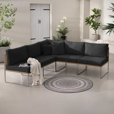 Produktbild von home24 Loungeset - 5-teilig - Webstoff / Teak Massiv