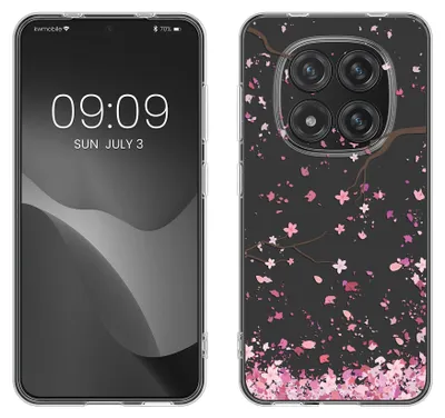 Produktbild von kwmobile Case kompatibel mit Xiaomi Redmi Note 15 Pro+ 5G / Poco M8 Pro 5G - Hülle Silikon transparent Kirschblütenblätter Rosa Dunkelbraun