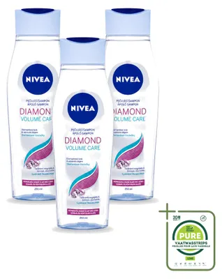 Immagine prodotto di 3 flaconi di shampoo NIVEA Diamond Volume Care - 250 ml ciascuno - confezione grande - 3 pezzi