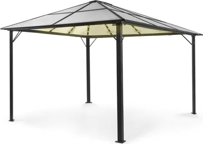 Produktbild von Blumfeldt Pavillon 3x4m, Rostfreier Aluminium-Pavillon mit Festem Dach & Dimmbaren LED-Lichter, Pavillon Wasserdicht, Stabil & Winterfest, Langlebige Pergola Freistehend, Gartenpavillon für Terrasse